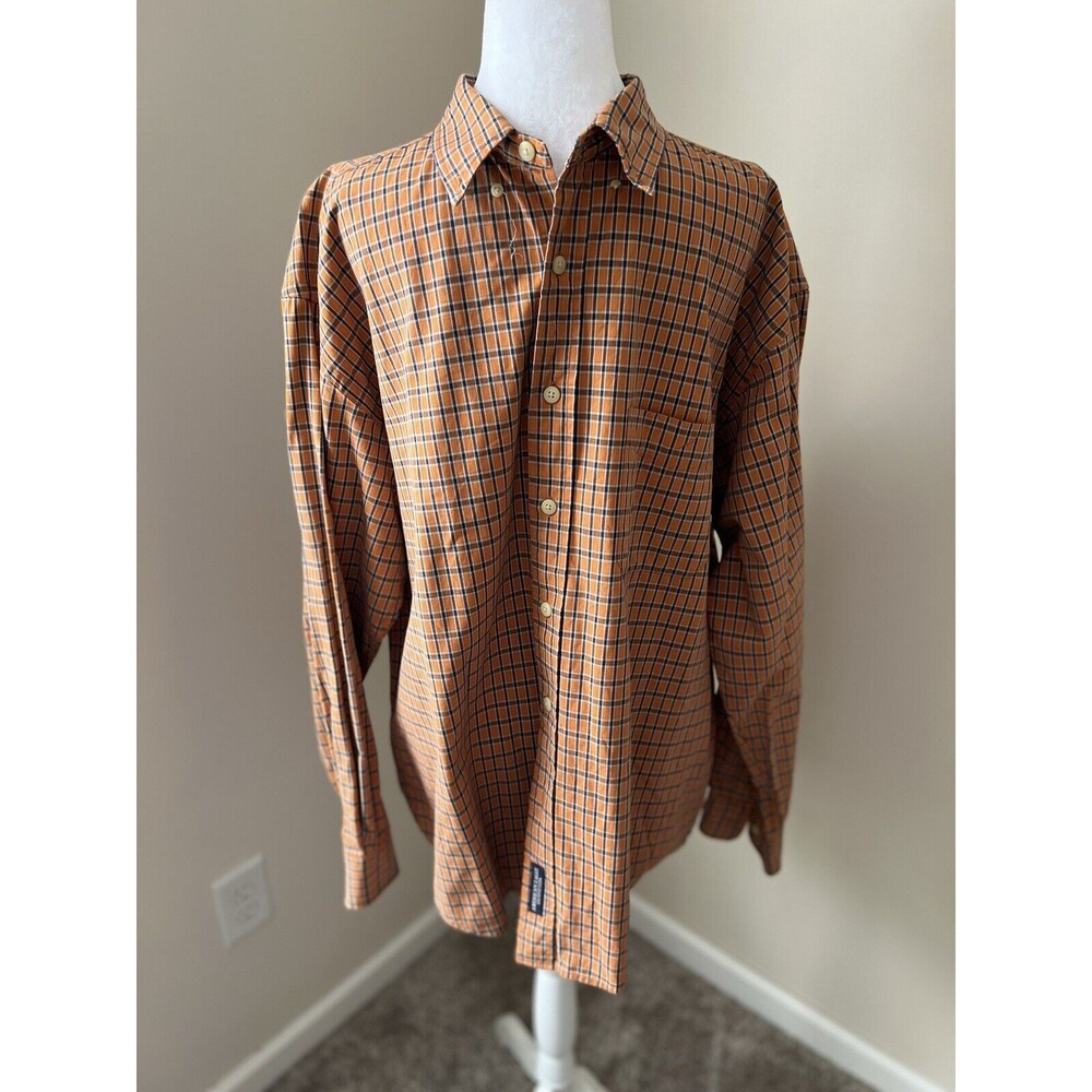American Eagle Outfitters Button Down Shirt Mens Large Long Sleeve Orange Check